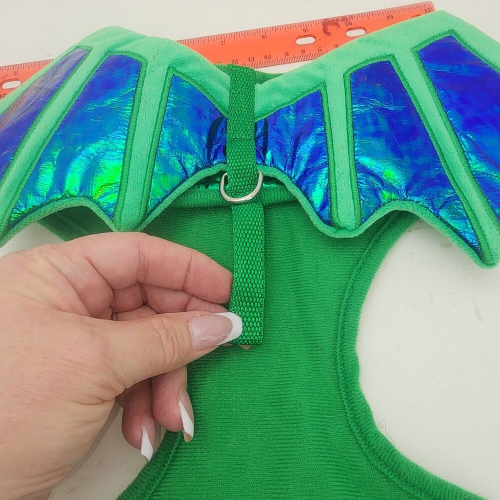 Pet Dragon wing costume size s/m Dog green iridescent Halloween Holiday fun - Picture 5 of 6
